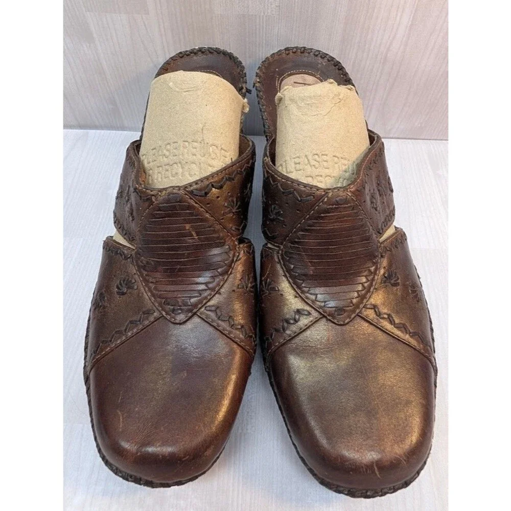 Clarks Artisan Clogs Mules Wedge Heel Womens Sz 10M 74530 Dark Brown Leather